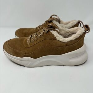 UGG Brown Suede Faux-Fur Platform Sneakers